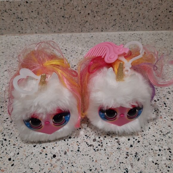 2 GUC Pomsies Lumies working talking little pet toy rainbow hair - Picture 1 of 6